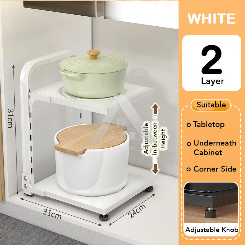 【𝗔𝗦𝗛】2-4 Tiers Adjustable Pot and Pan Rack Organizer Rak Bawah Sinki Kitchen Pot Storage 厨房收纳