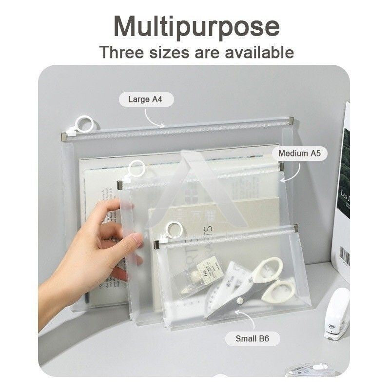 【𝗔𝗦𝗛】A4| A5| B6 （3 Bundle）Muji Matte Transparent Ring Zipper Student Cheap File Bag Supplies Waterproof Stationery 文具袋