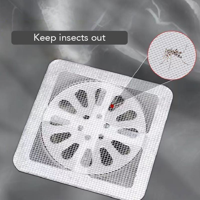 【𝗔𝗦𝗛】（10pcs 1 pack）Disposable Floor Drain Covers Bathroom Hair Filter Mesh with Grid Pattern - Insect and Clog Preventio