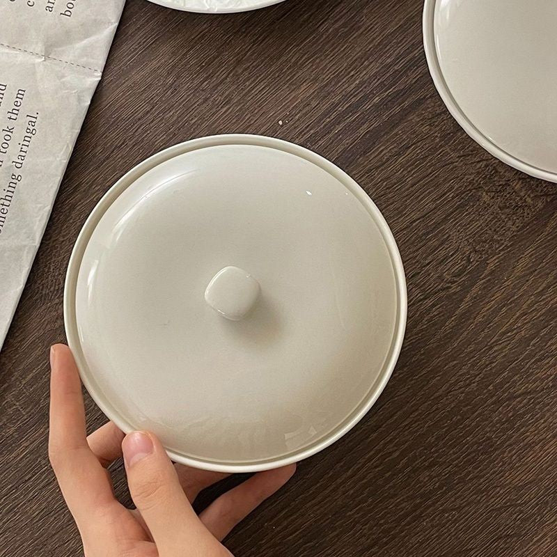 【𝗔𝗦𝗛】Embossed Ceramic Bowl with Lid French Style Dinner Bowl法式浮雕陶瓷碗