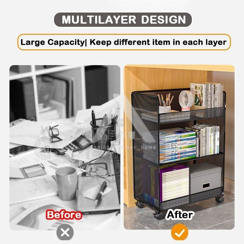 【𝗔𝗦𝗛】【Large Capacity🔥】2/3 LAYER UNDER TABLE BOOK STATIONERY MESH RACK 📚Multipurpose Shelf Shelve Rack Rak Besi 桌下书本大容量收纳