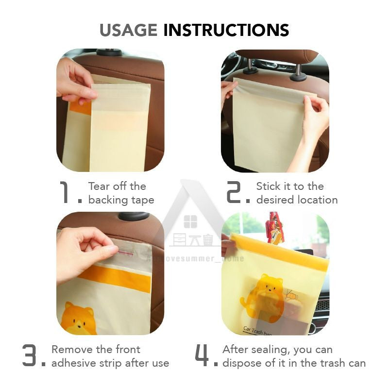 【𝗔𝗦𝗛】Thick（15pcs/pack）Disposable Car Trash Bag Rubbish Stick Portable Plastic Storage Bag  Sticky Type Garbage Bag 车载垃圾袋