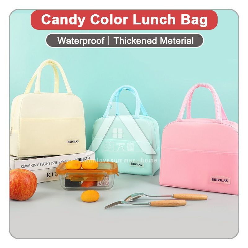 【𝗔𝗦𝗛】Candy Color Lunch Bag Portable Lunch Box Bag Lunch Bag Cartoon Lunch Bag for Kids and Adults 保温袋