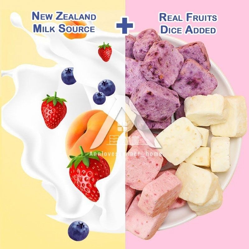 【𝗔𝗦𝗛】🔥Lowest Price Promo 50g| 100g❗️Large Cube Freeze Dried Yoghurt Yogurt Cube Mixed 3Fruits Kering SnacksKids冻干酸奶块健康零食
