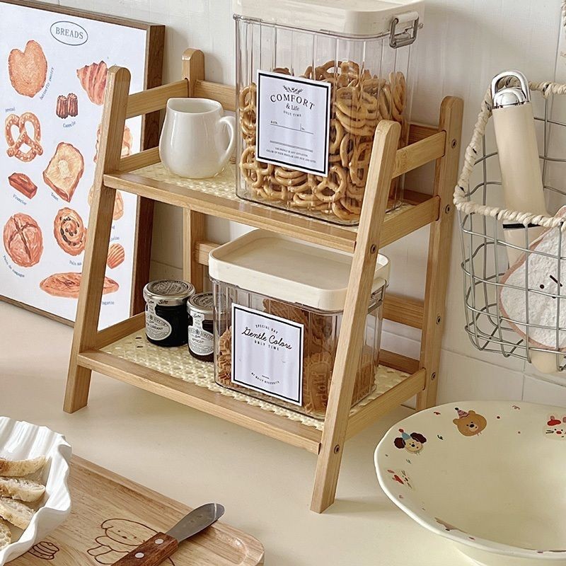 【𝗔𝗦𝗛】Table Storage Rack Desktop Organizer Tabletop Kitchen Racks Integrated Ladder Racks Rattan 置物架