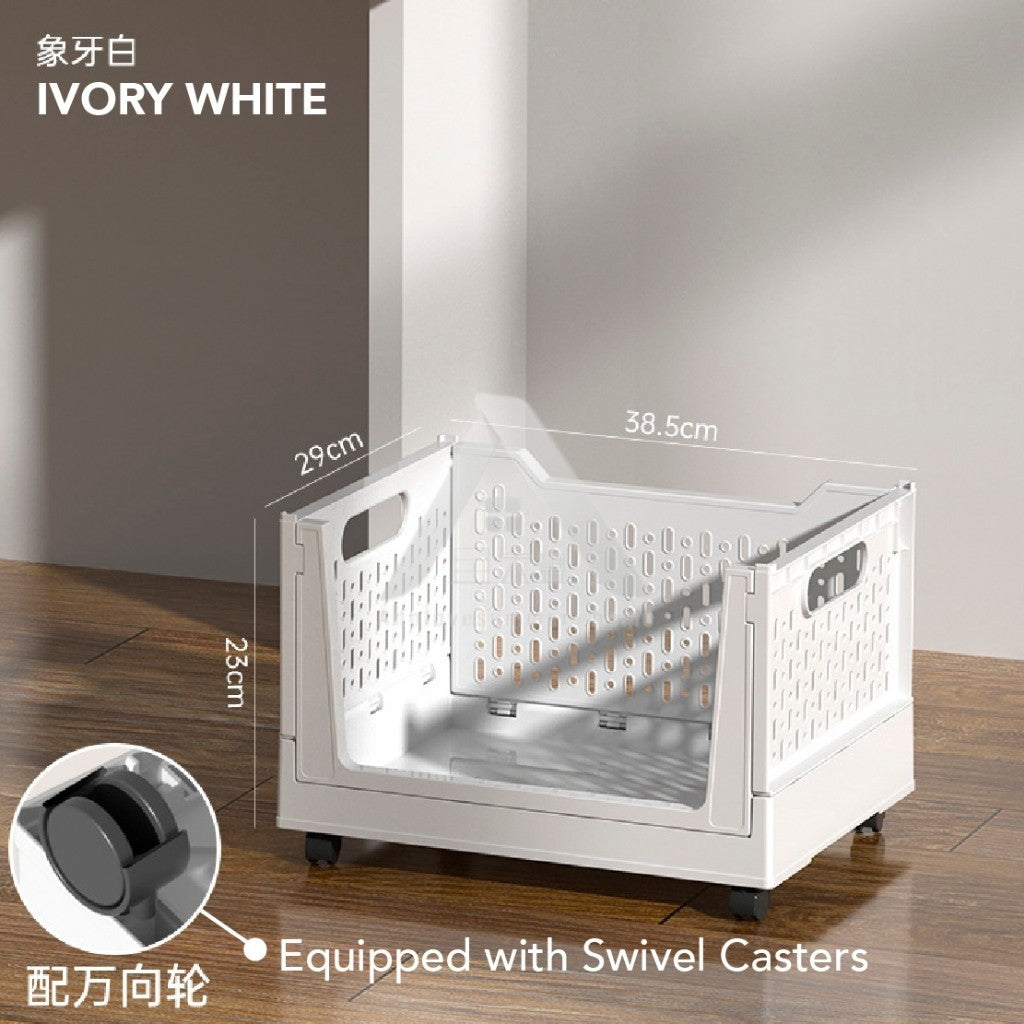 【𝗔𝗦𝗛】FOLDABLE Storage Bookshelf Desktop Book Storage Basket Folding Organizer with Wheels Multi-purpose Storage Box折叠收纳筐