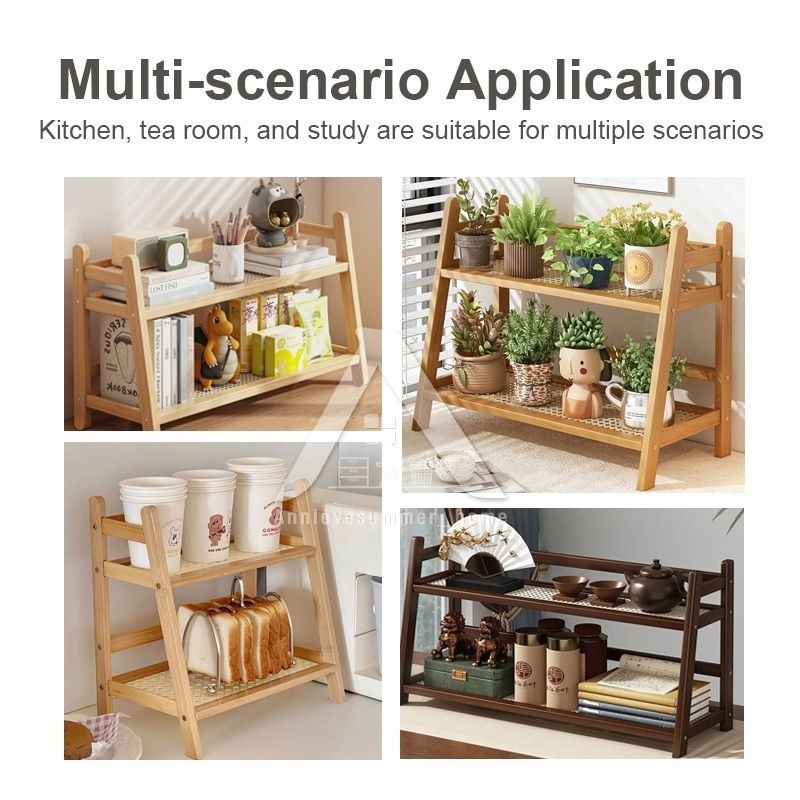 【𝗔𝗦𝗛】Table Storage Rack Desktop Organizer Tabletop Kitchen Racks Integrated Ladder Racks Rattan 置物架