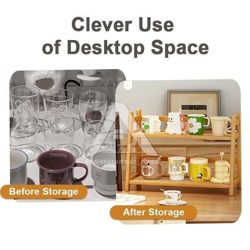 【𝗔𝗦𝗛】Table Storage Rack Desktop Organizer Tabletop Kitchen Racks Integrated Ladder Racks Rattan 置物架