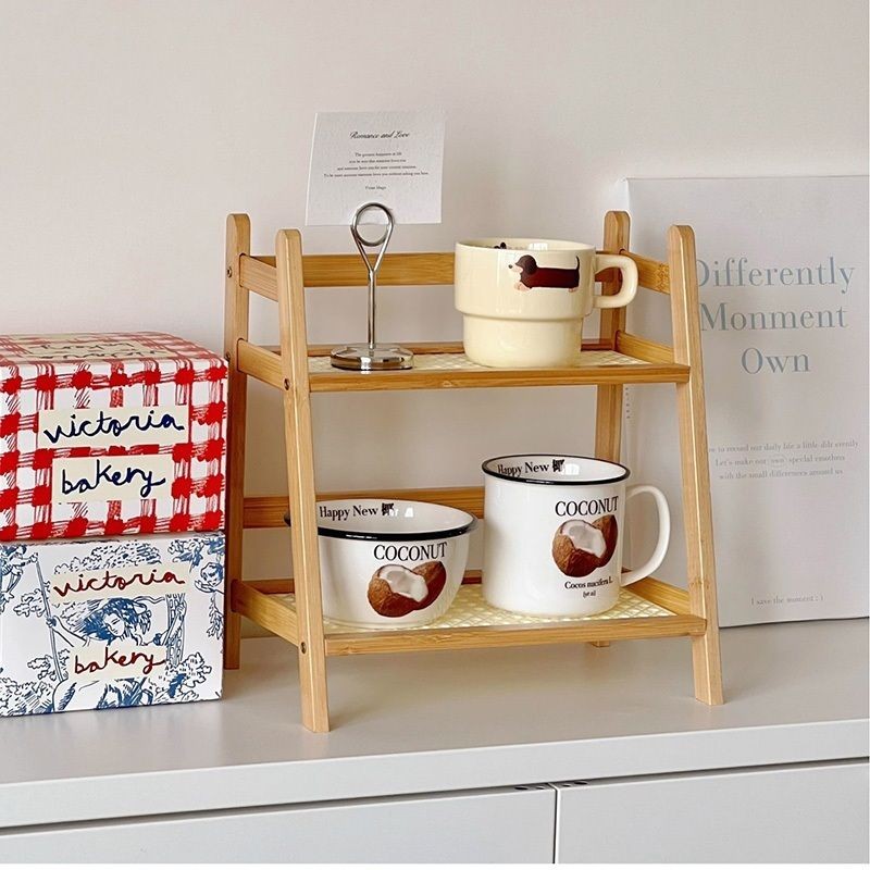 【𝗔𝗦𝗛】Table Storage Rack Desktop Organizer Tabletop Kitchen Racks Integrated Ladder Racks Rattan 置物架