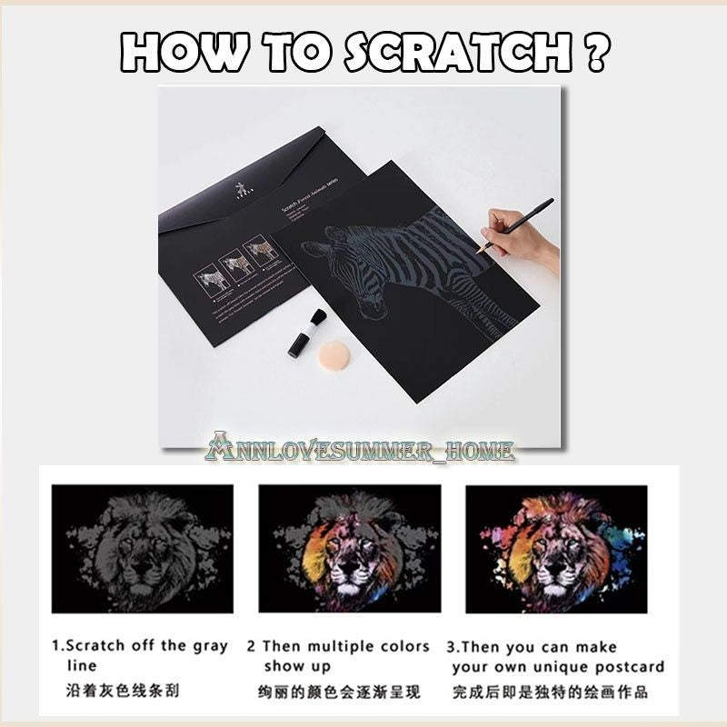 【𝗔𝗦𝗛】【BUY 2 FREE PEN】A3 Art Scratch Card (Animal Series)