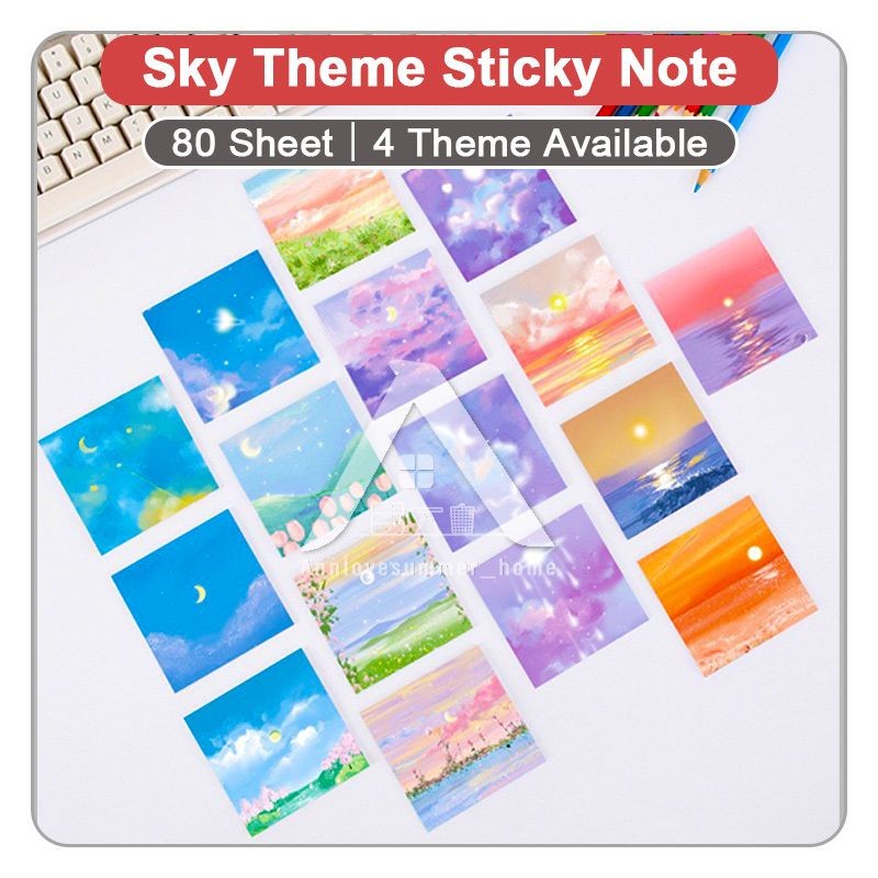 【𝗔𝗦𝗛】Sky Theme 🌥 80 Sheet Sticky Notes Sticker Marker Memo Notepad Stationery notes notebook Cute Student stationery 便利贴