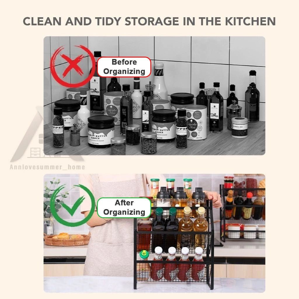 【𝗔𝗦𝗛】Kitchen Organizer Spice Rack Seasoning Rack Kitchen Shelf Steel Rack厨房台面收纳架