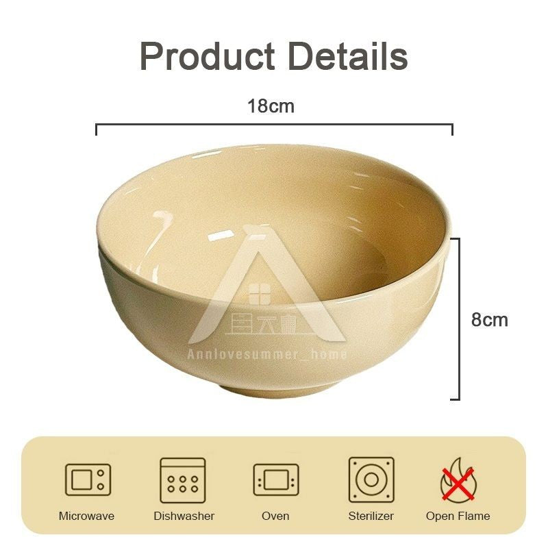 【𝗔𝗦𝗛】Creamy Thick Ceramic Bowl Vintage Style Soup Bowl Noodle Bowl Salad Bowl Mangkuk Sup 复古奶黄陶瓷碗