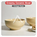 【𝗔𝗦𝗛】Creamy Thick Ceramic Bowl Vintage Style Soup Bowl Noodle Bowl Salad Bowl Mangkuk Sup 复古奶黄陶瓷碗