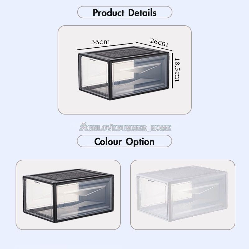 【𝗔𝗦𝗛】Hard Case Magnetic Front Door Shoe Box | Transparent Shoe Box Storage Box Sneakers Box Kasut Kotak AJ Akrilik
