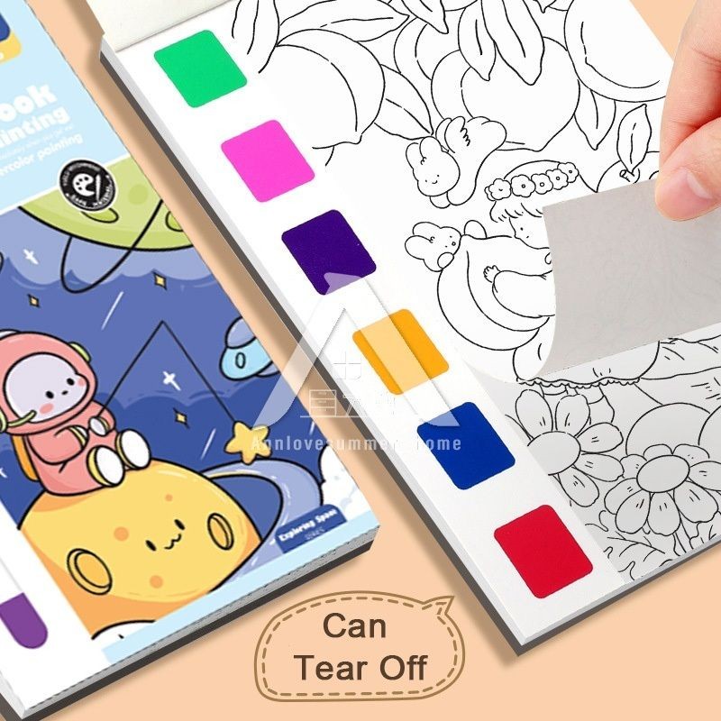 【𝗔𝗦𝗛】Watercolor Painting Notepad Portable Coloring Pastel Coloring Book水彩画自带颜料涂色便签本