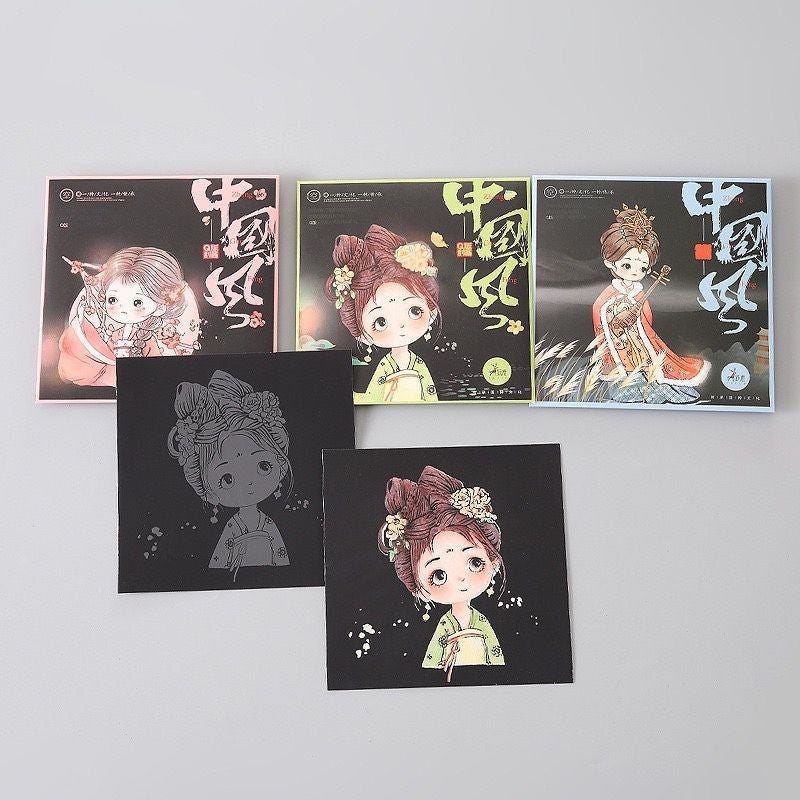 【𝗔𝗦𝗛】【3 in 1】 15x 15cm Art Scratch Card (Chinese Girl)