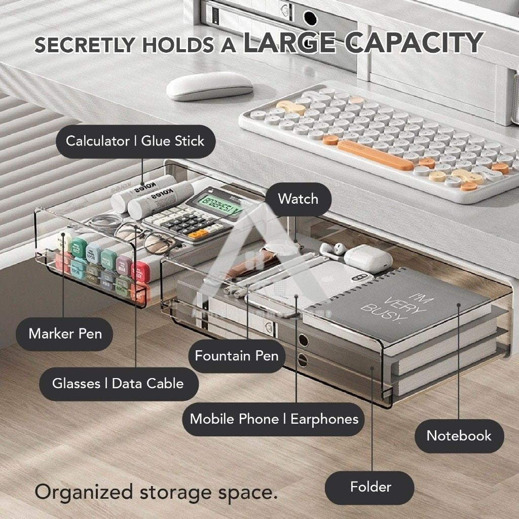 【𝗔𝗦𝗛】Under-Desk Drawer Storage Box Dormitory Stationery Organizer Office Desk Hidden Storage Box Makeup Organizer Box