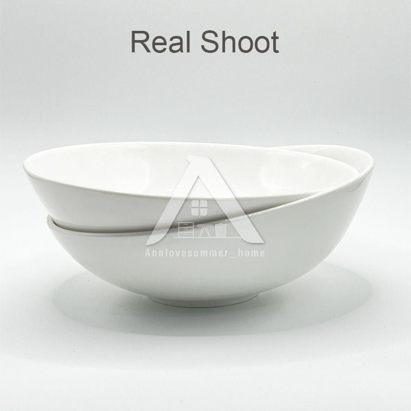 【𝗔𝗦𝗛】Ins Slanted Salad Bowl Oblique Bowl Ceramic Bowl Pure White Creative Noodle Bowl Ins风简约斜口碗