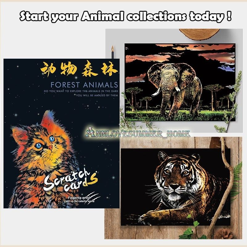 【𝗔𝗦𝗛】【BUY 2 FREE PEN】A3 Art Scratch Card (Animal Series)