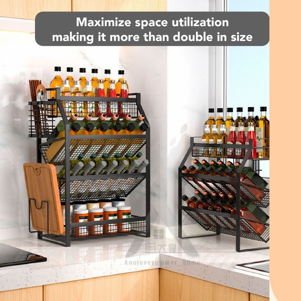 【𝗔𝗦𝗛】Kitchen Organizer Spice Rack Seasoning Rack Kitchen Shelf Steel Rack厨房台面收纳架
