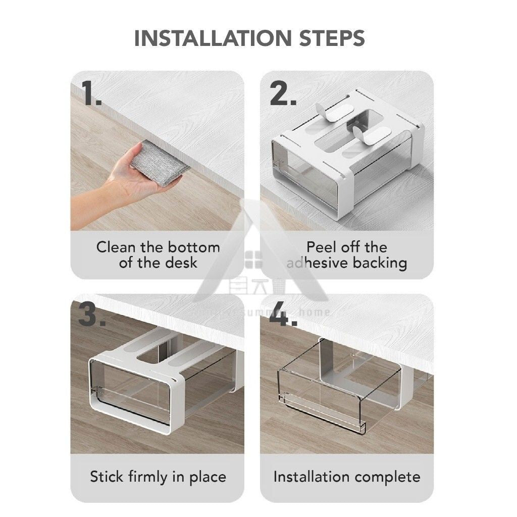 【𝗔𝗦𝗛】Under-Desk Drawer Storage Box Dormitory Stationery Organizer Office Desk Hidden Storage Box Makeup Organizer Box