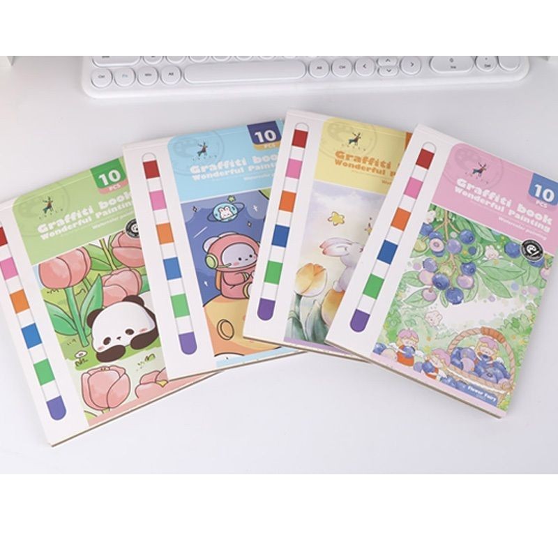 【𝗔𝗦𝗛】Watercolor Painting Notepad Portable Coloring Pastel Coloring Book水彩画自带颜料涂色便签本