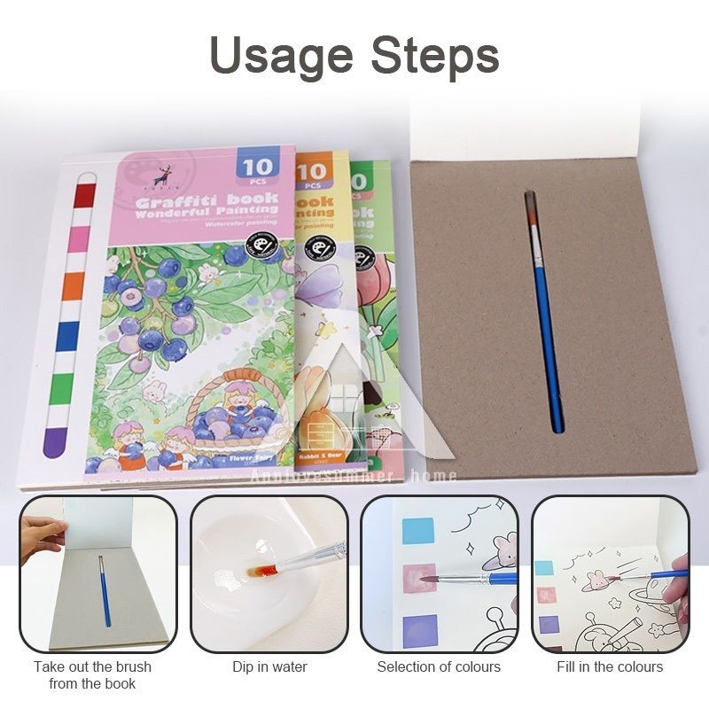 【𝗔𝗦𝗛】Watercolor Painting Notepad Portable Coloring Pastel Coloring Book水彩画自带颜料涂色便签本