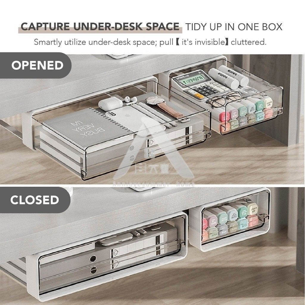 【𝗔𝗦𝗛】Under-Desk Drawer Storage Box Dormitory Stationery Organizer Office Desk Hidden Storage Box Makeup Organizer Box