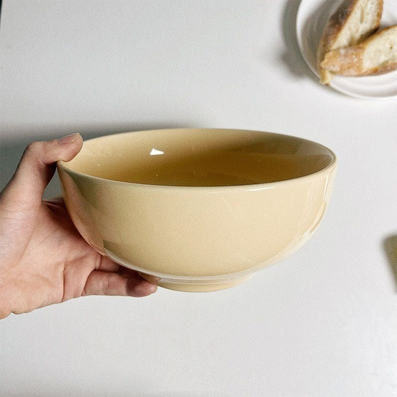 【𝗔𝗦𝗛】Creamy Thick Ceramic Bowl Vintage Style Soup Bowl Noodle Bowl Salad Bowl Mangkuk Sup 复古奶黄陶瓷碗