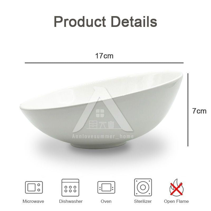 【𝗔𝗦𝗛】Ins Slanted Salad Bowl Oblique Bowl Ceramic Bowl Pure White Creative Noodle Bowl Ins风简约斜口碗