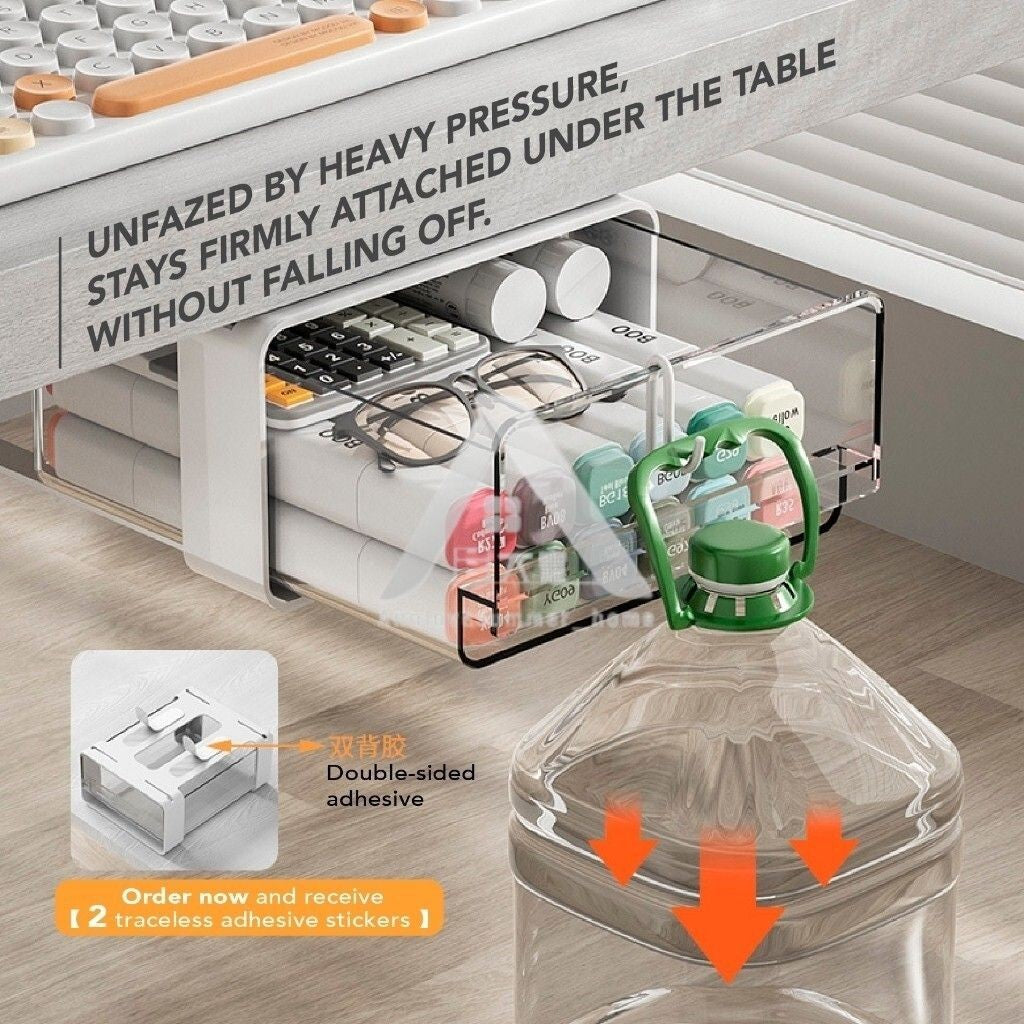 【𝗔𝗦𝗛】Under-Desk Drawer Storage Box Dormitory Stationery Organizer Office Desk Hidden Storage Box Makeup Organizer Box