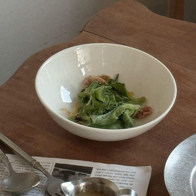 【𝗔𝗦𝗛】Ins Slanted Salad Bowl Oblique Bowl Ceramic Bowl Pure White Creative Noodle Bowl Ins风简约斜口碗