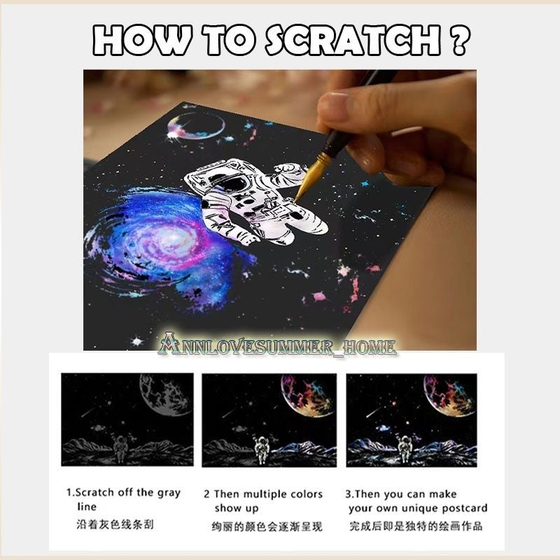 【𝗔𝗦𝗛】【BUY 2 FREE PEN】A3 Art Scratch Card (Astronaut Series)