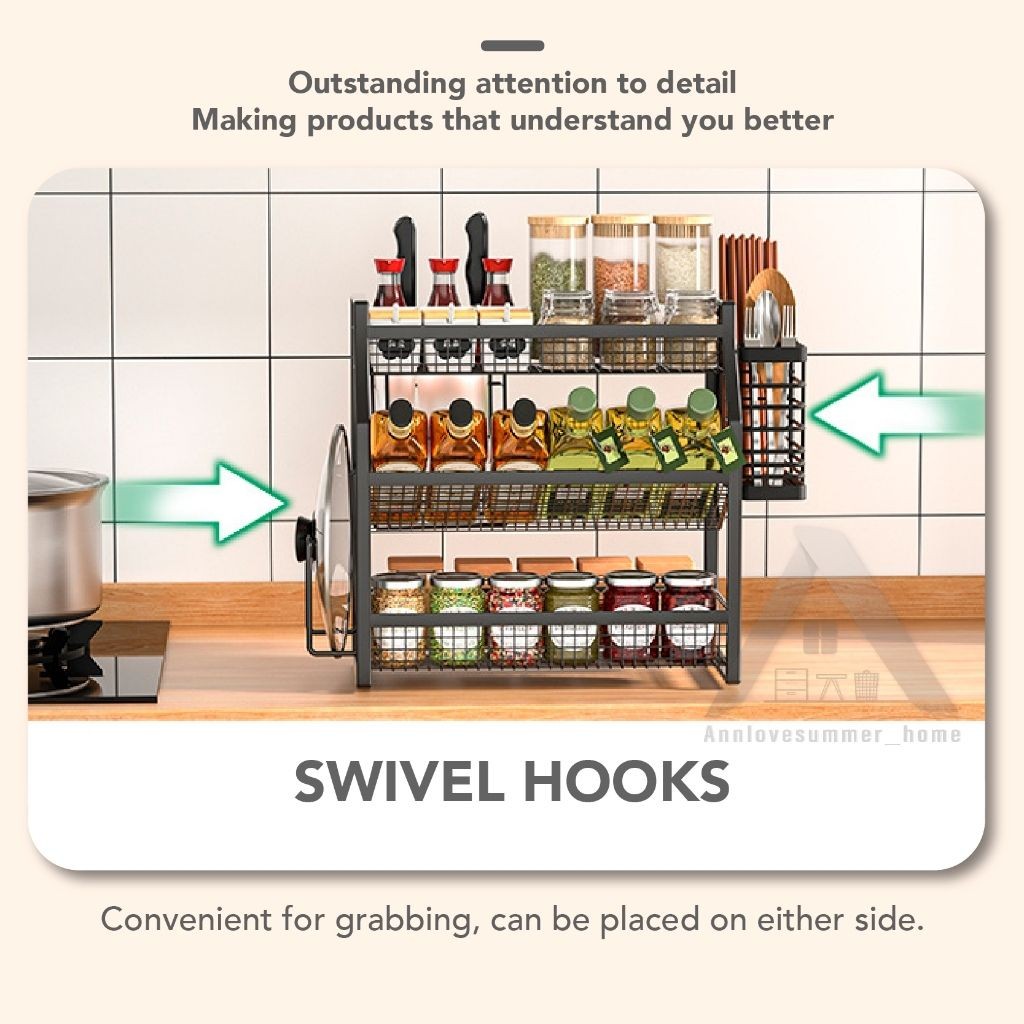 【𝗔𝗦𝗛】Kitchen Organizer Spice Rack Seasoning Rack Kitchen Shelf Steel Rack厨房台面收纳架