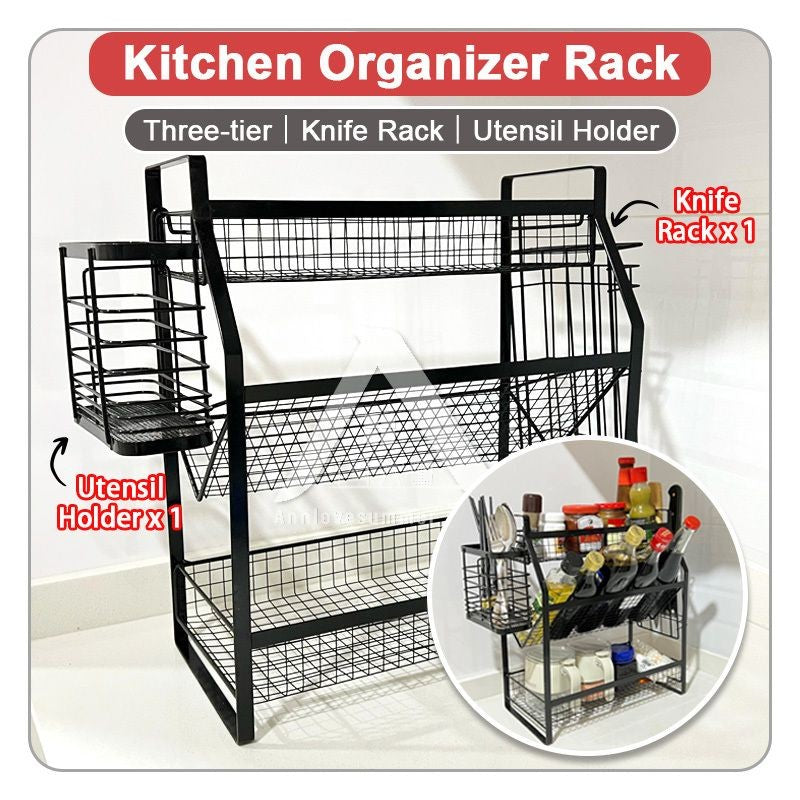 【𝗔𝗦𝗛】Kitchen Organizer Spice Rack Seasoning Rack Kitchen Shelf Steel Rack厨房台面收纳架