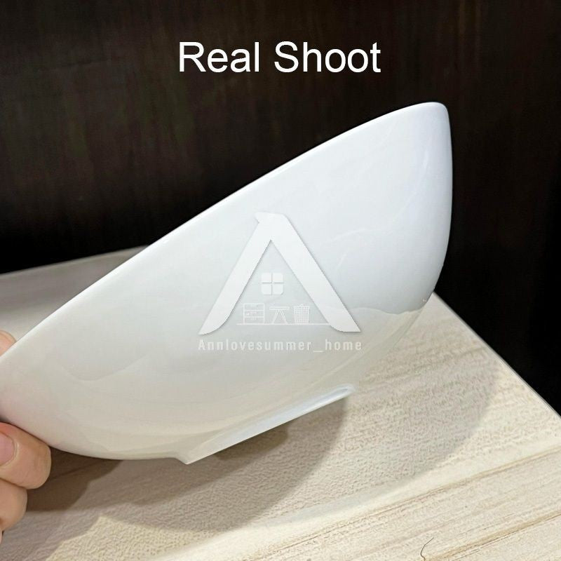 【𝗔𝗦𝗛】Ins Slanted Salad Bowl Oblique Bowl Ceramic Bowl Pure White Creative Noodle Bowl Ins风简约斜口碗