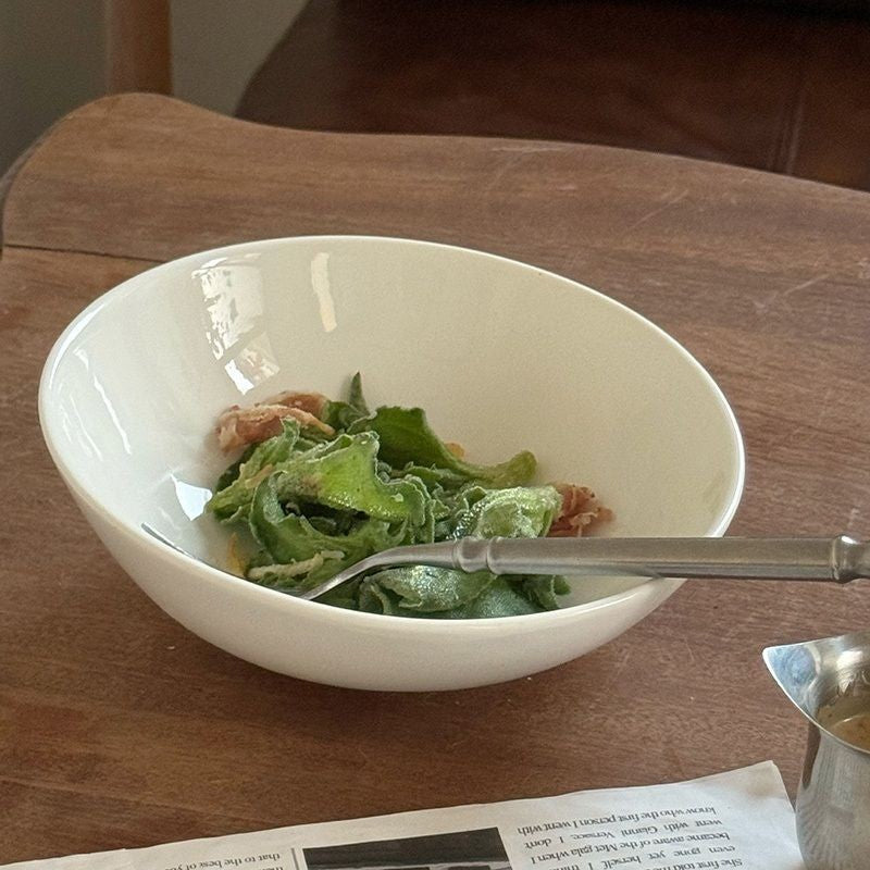 【𝗔𝗦𝗛】Ins Slanted Salad Bowl Oblique Bowl Ceramic Bowl Pure White Creative Noodle Bowl Ins风简约斜口碗