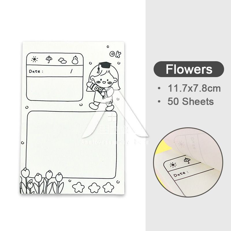 【𝗔𝗦𝗛】50 Sheets Memo Pad📔Mini Notepad Bookmark Stationery Portable Journal Diary Buku Nota Comel迷你笔记本