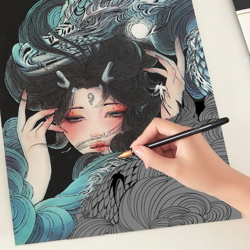 【𝗔𝗦𝗛】【BUY 2 FREE PEN】A3 Art Scratch Card (Oriental Girl Series)
