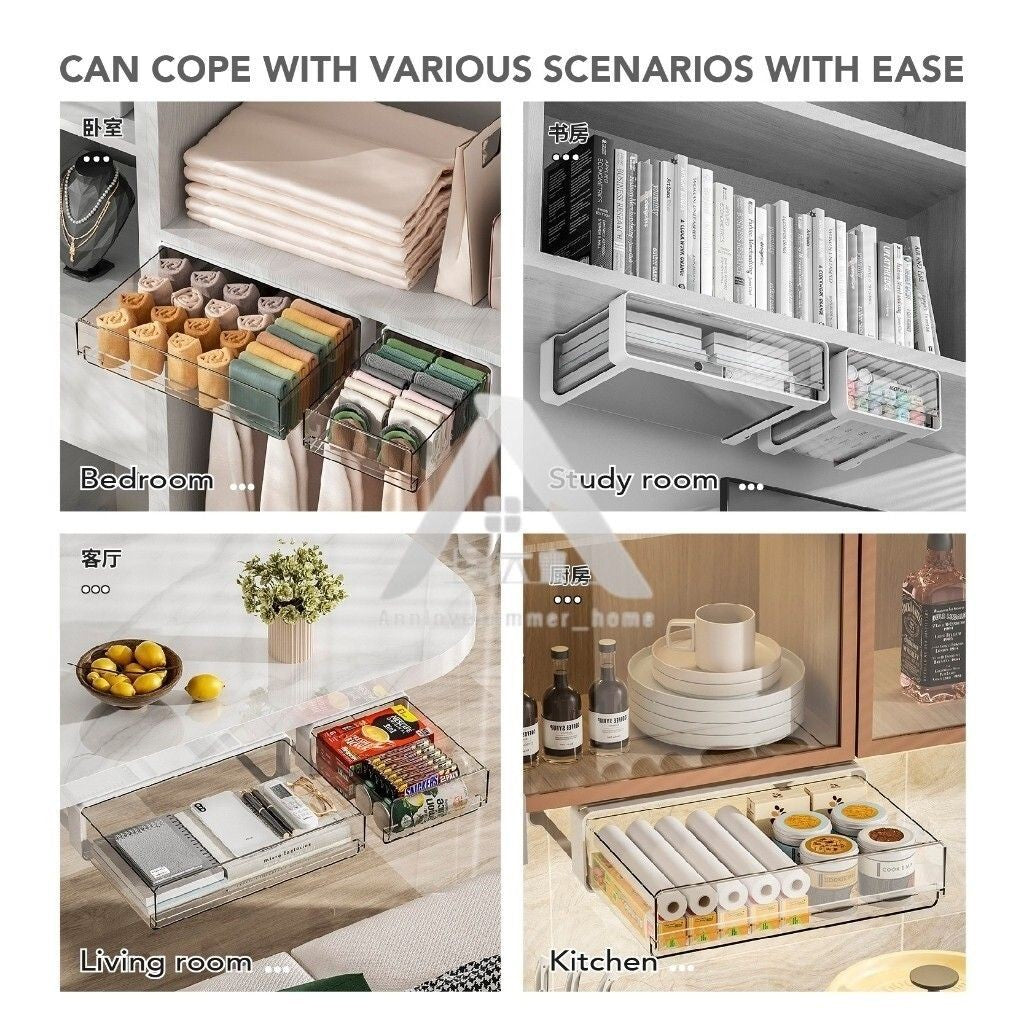 【𝗔𝗦𝗛】Under-Desk Drawer Storage Box Dormitory Stationery Organizer Office Desk Hidden Storage Box Makeup Organizer Box