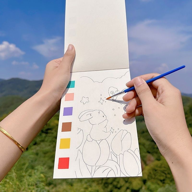【𝗔𝗦𝗛】Watercolor Painting Notepad Portable Coloring Pastel Coloring Book水彩画自带颜料涂色便签本