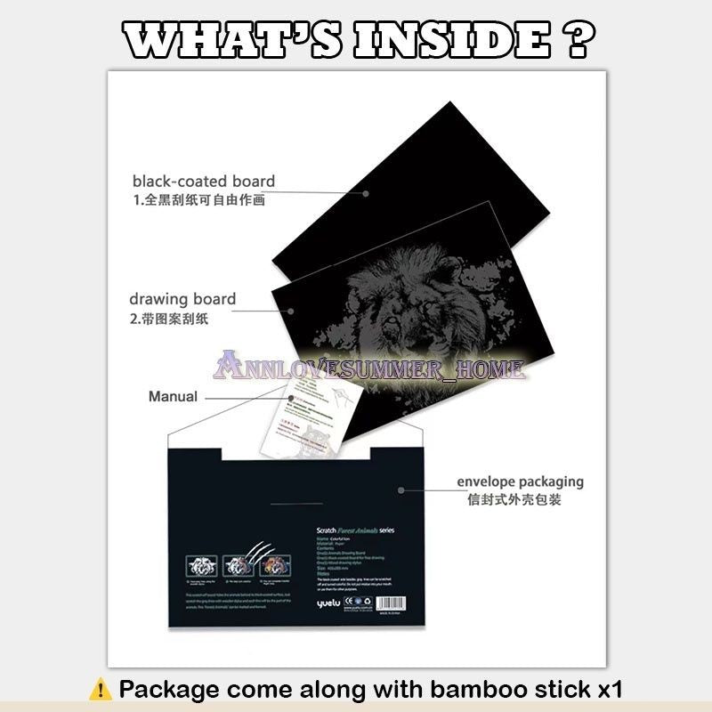 【𝗔𝗦𝗛】【BUY 2 FREE PEN】A3 Art Scratch Card (Animal Series)