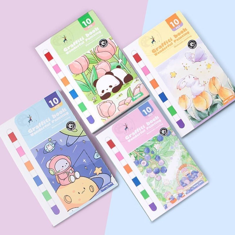 【𝗔𝗦𝗛】Watercolor Painting Notepad Portable Coloring Pastel Coloring Book水彩画自带颜料涂色便签本