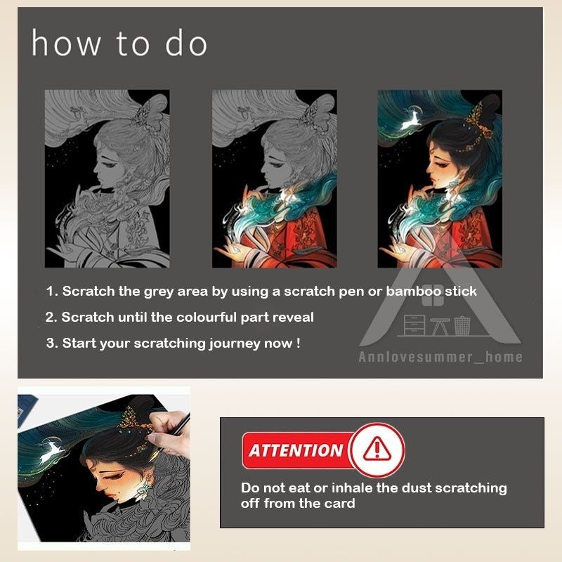 【𝗔𝗦𝗛】【BUY 2 FREE PEN】A3 Art Scratch Card (Oriental Girl Series)