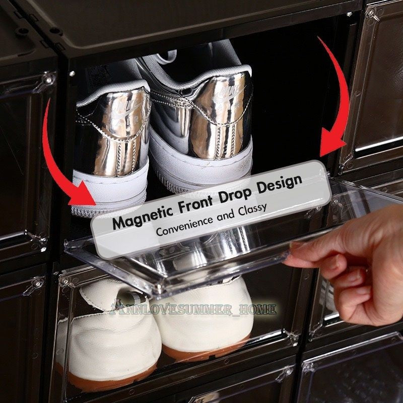 【𝗔𝗦𝗛】Hard Case Magnetic Front Door Shoe Box | Transparent Shoe Box Storage Box Sneakers Box Kasut Kotak AJ Akrilik