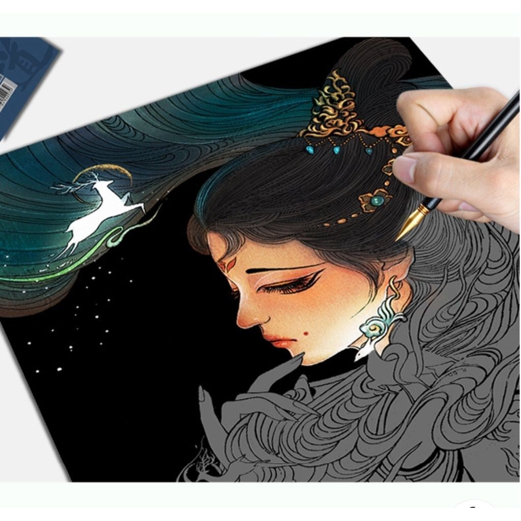 【𝗔𝗦𝗛】【BUY 2 FREE PEN】A3 Art Scratch Card (Oriental Girl Series)