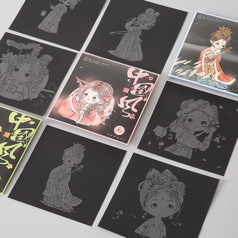 【𝗔𝗦𝗛】【3 in 1】 15x 15cm Art Scratch Card (Chinese Girl)