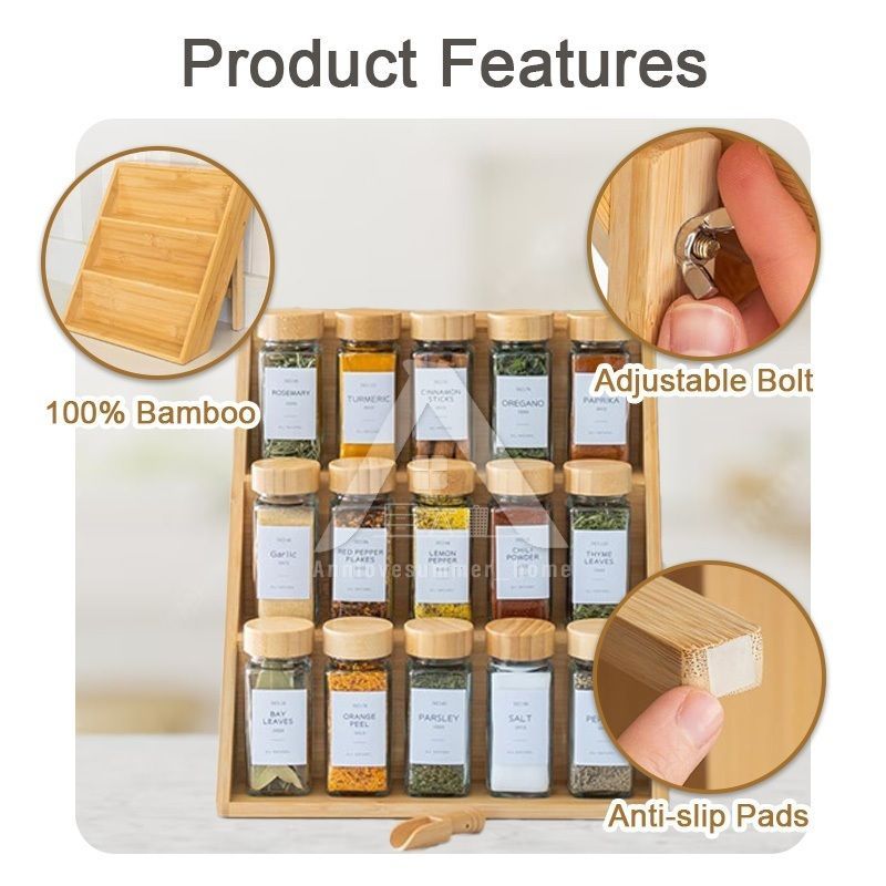【𝗔𝗦𝗛】Bamboo Spice Rack Organizer Spice Rack Organizer 3 Tiers Seasoning Organizer 三层折叠调味瓶架