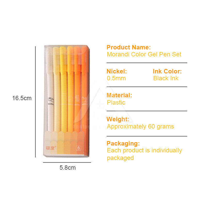 【𝗔𝗦𝗛】6 Pieces Gel Pen Set Morandi Color Black Pen 0.5mm Needle Tip Gel Pens